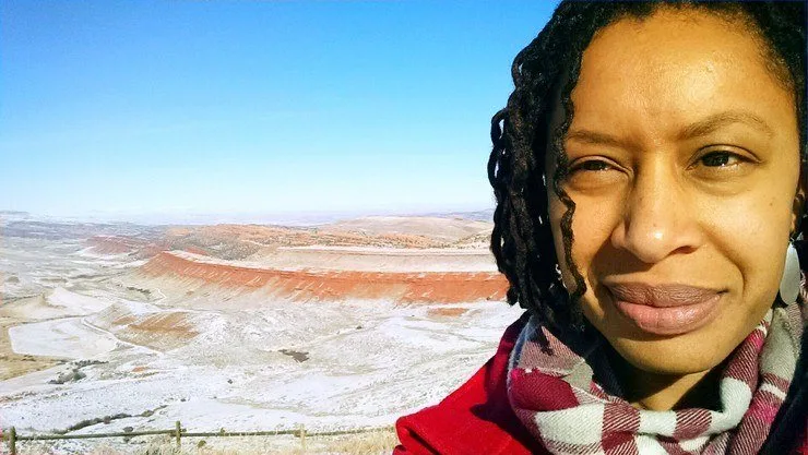 A selfie Fenesha took while driving from a workshop in Wyoming. 