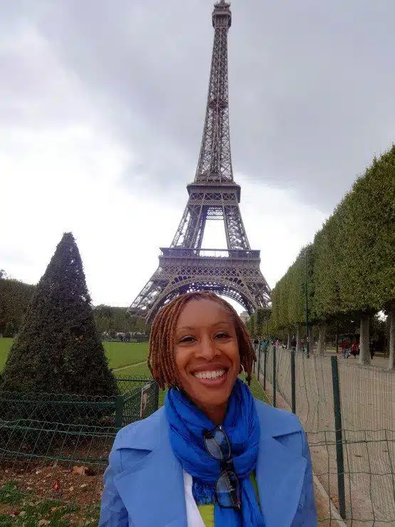 In Paris, France at the Eiffel tower.