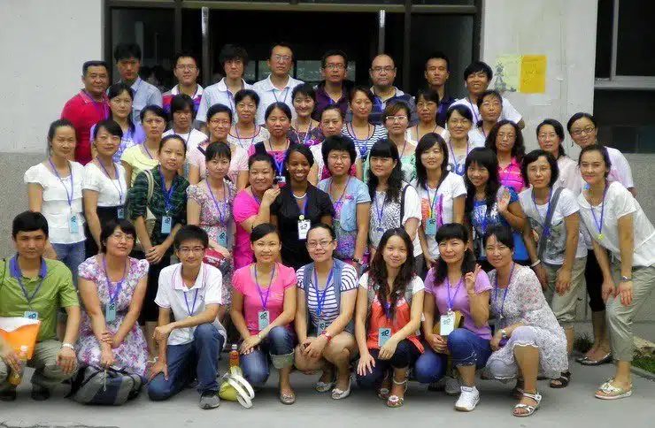 Jamilah in the middle of her entire class of students in Beijing, China on “picture” day.