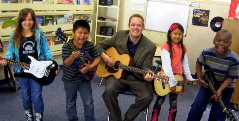 Mr. Schwartz's classroom is a musical place.