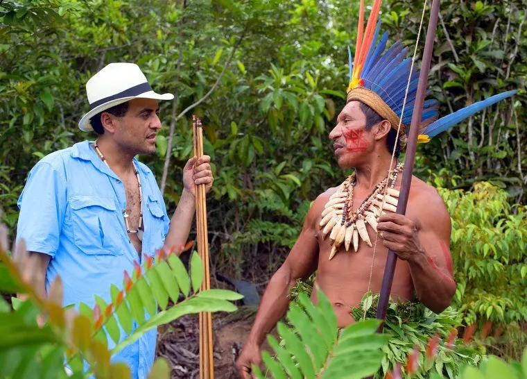 Mister Brazil with Chief Punol in the Amazon.