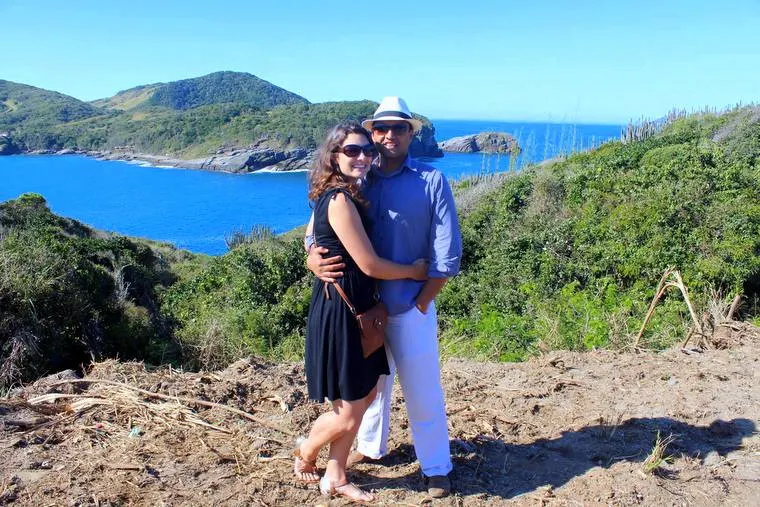 Mister Brazil with his wife, Tamara Willing Silva, in Buzios.