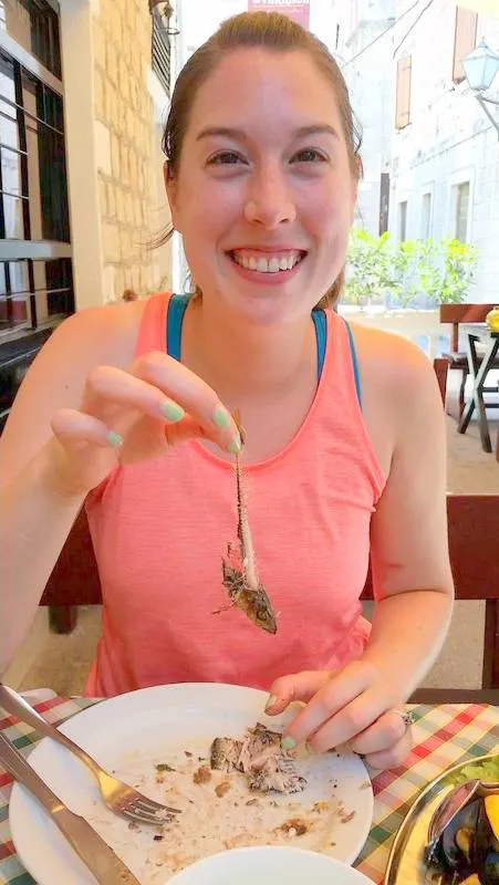 Eating sardines in Trogir, Croatia!