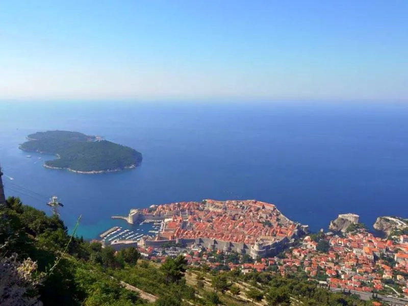 The view of the walled Old Town, Dubrovnik, and Lokrum Island from the top of Mount Srd, where the defenders of Dubrovnik fought to save the city during the siege of 1991-92.