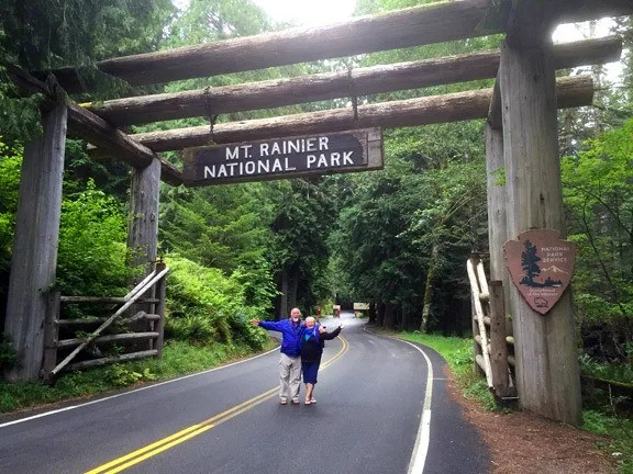 Bruce and Louise at the entrance of Mt. Rainier, Washington.