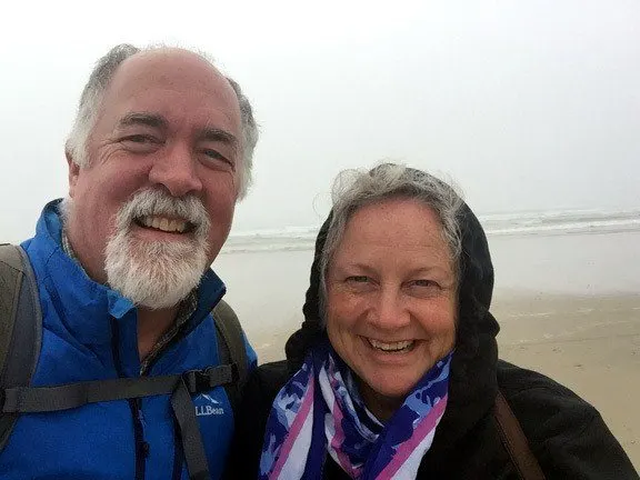 Bruce and Louise on a beach along the Oregon coast.