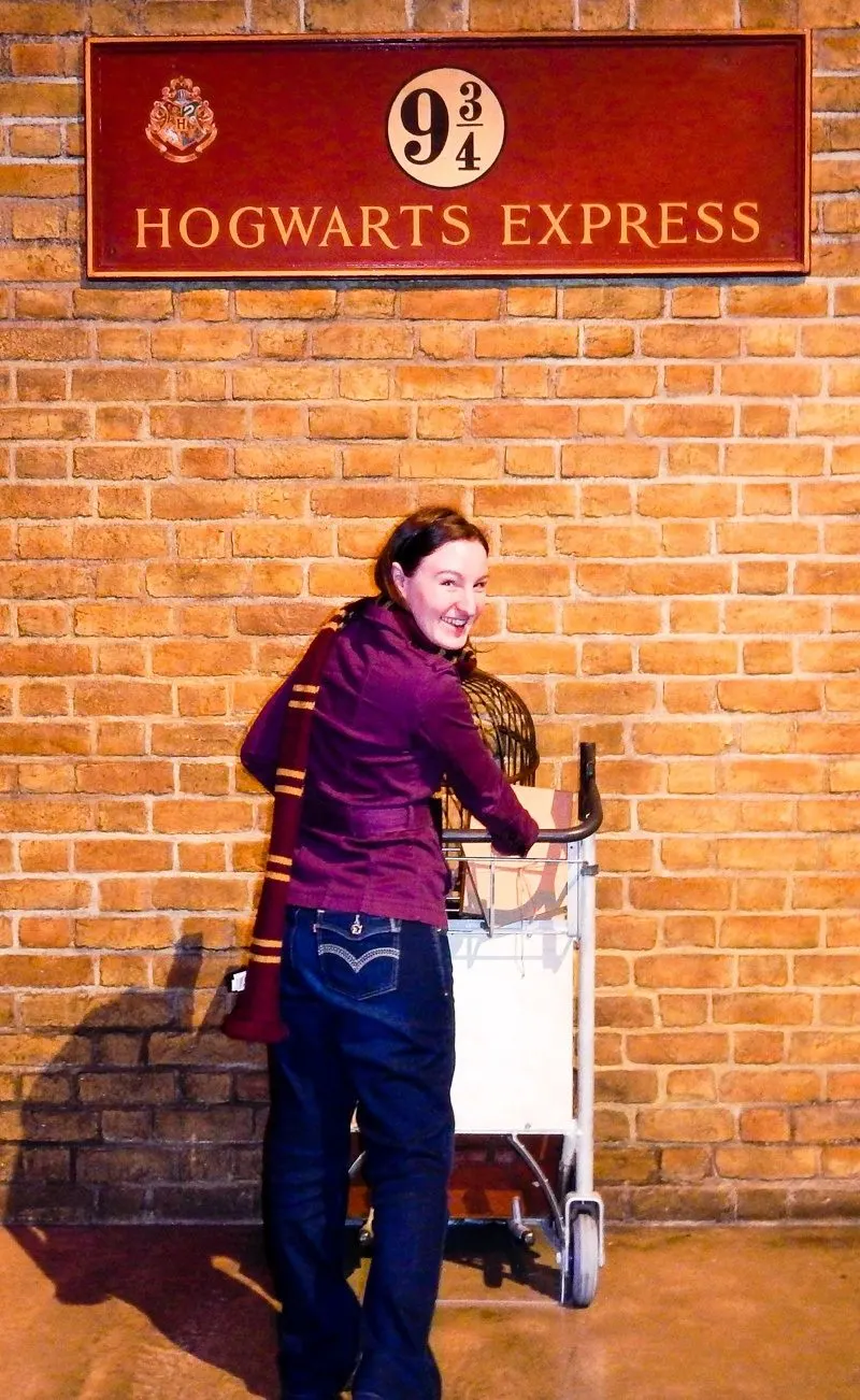 At the Hogwarts railroad platform in London.