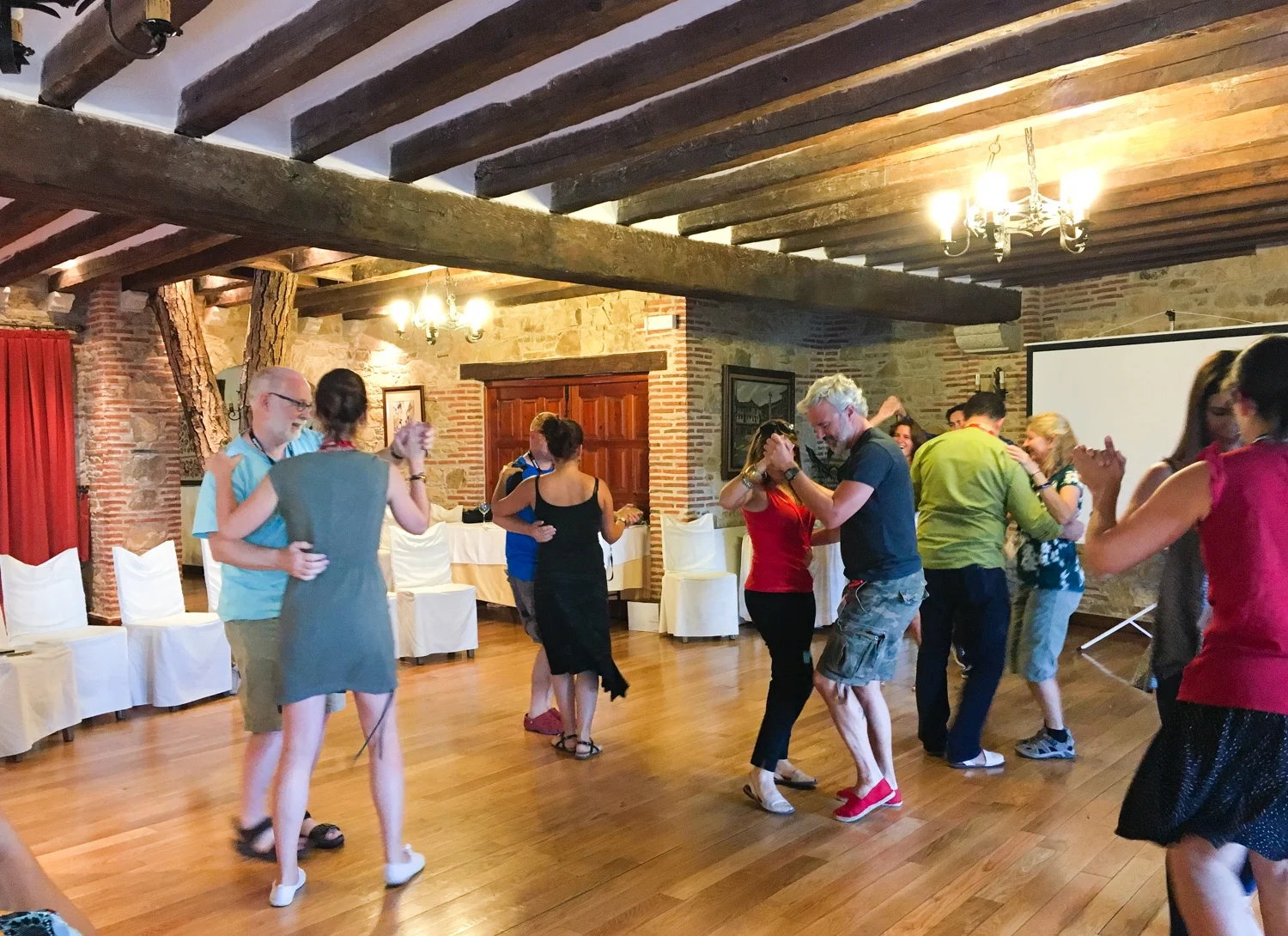 Dancing as an English immersion activity.