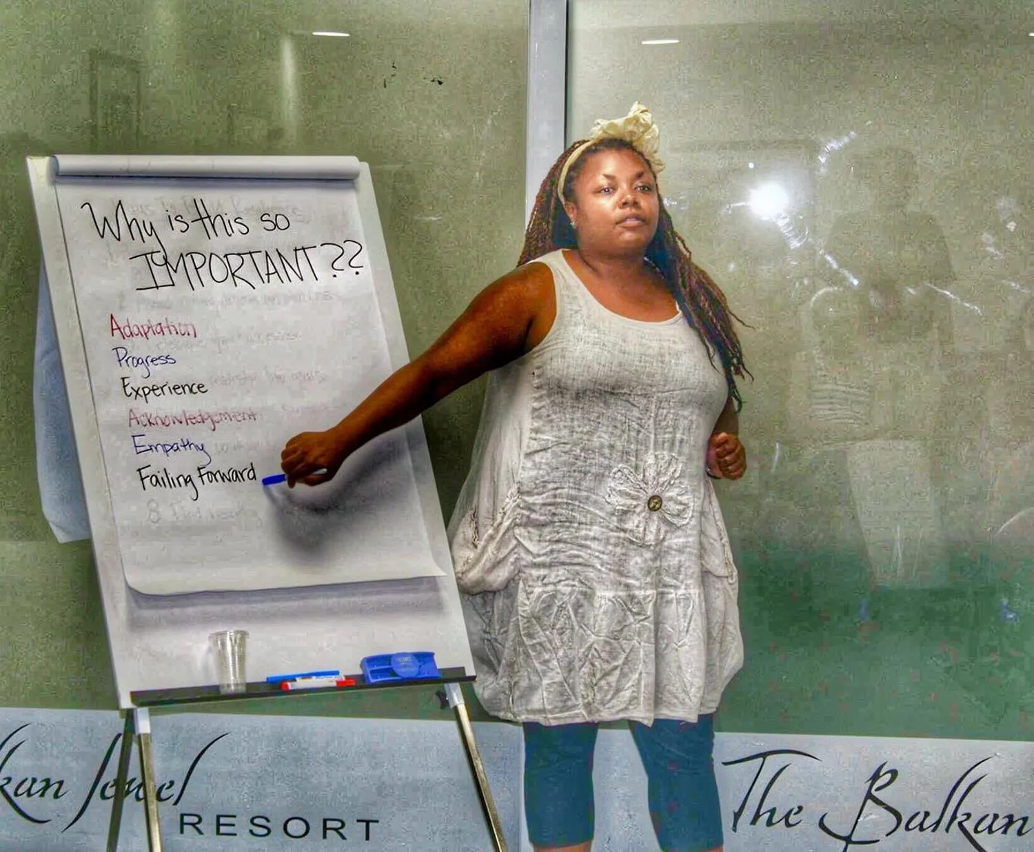 Teaching at the Bulgarian National English Spelling Bee Camp; 'Resiliency & Self-Care' class, a topic near and dear to Allison.