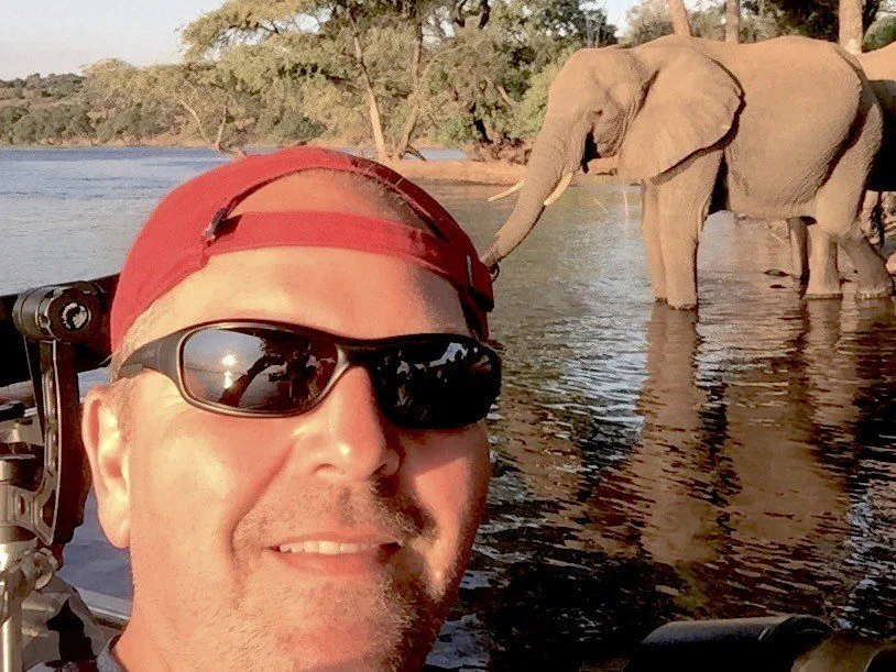 Yves in Botswana with elephants.