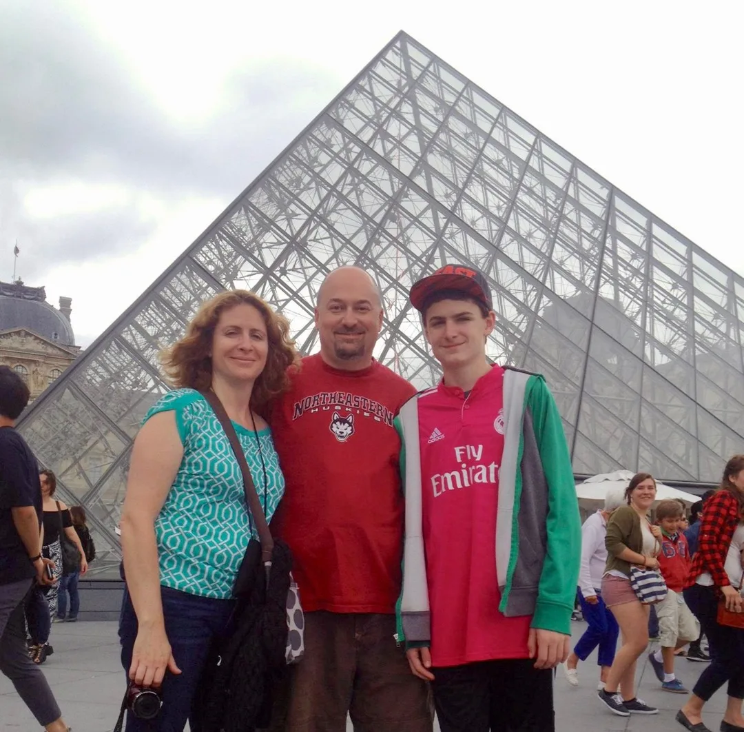 Shane and family at the Louvre in Paris as part of the exchange trip with students.