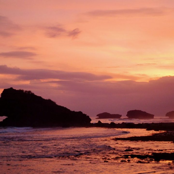 A rock silhouette of a woman's face in Indonesia.