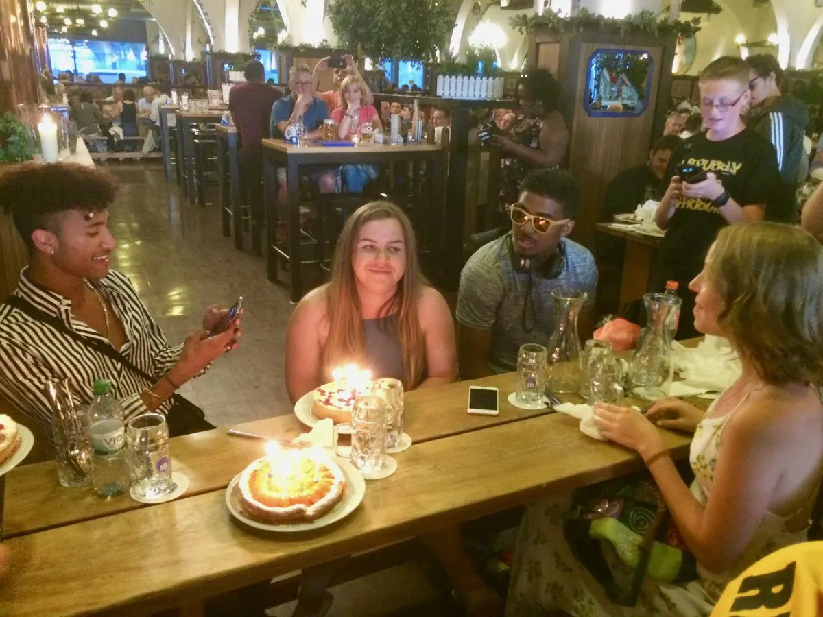 Celebrating a student's birthday while in Berlin.