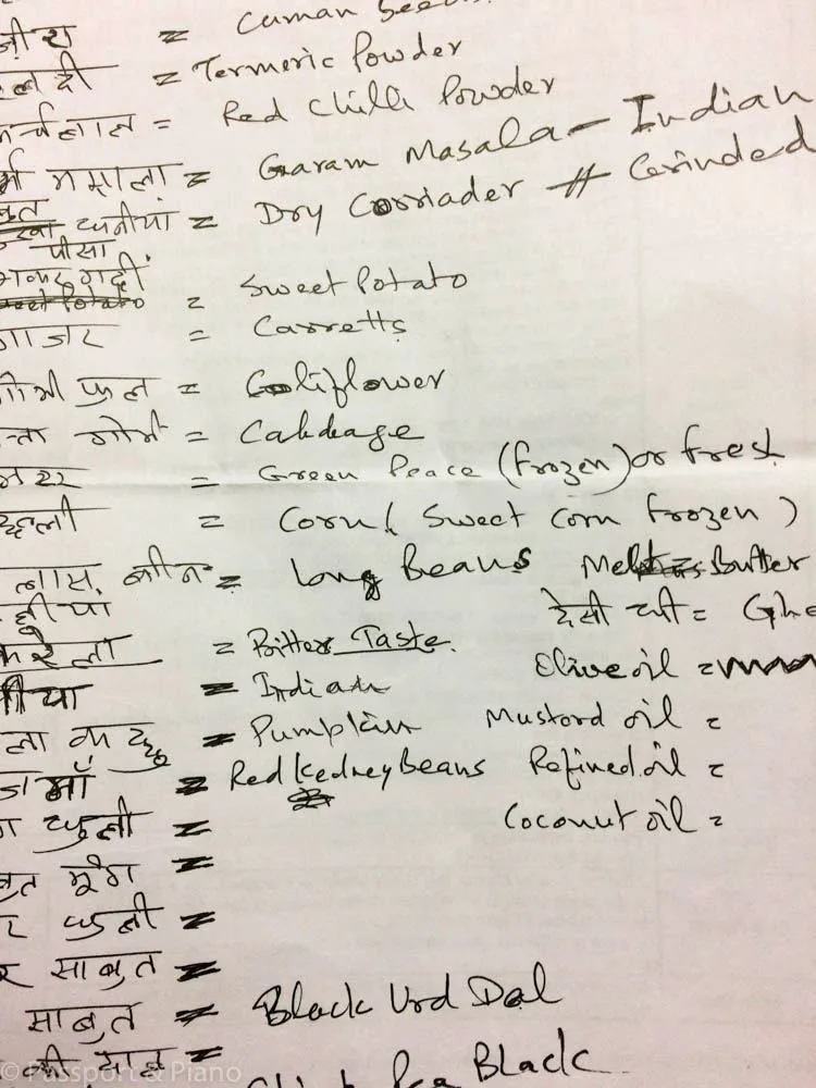 Combinations of vegetables from Indian cookery class.
