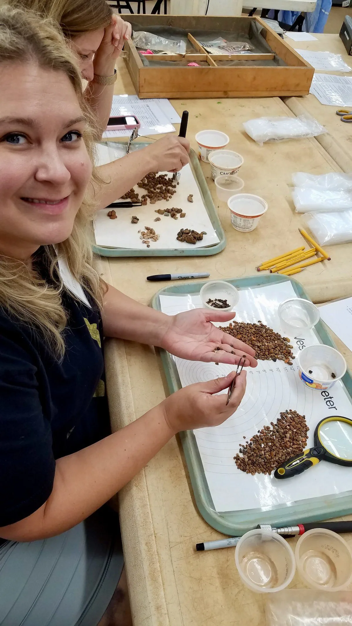 This is called "picking." I'm essentially sorting bone, brick, iron, and slag (debris from the blacksmith).