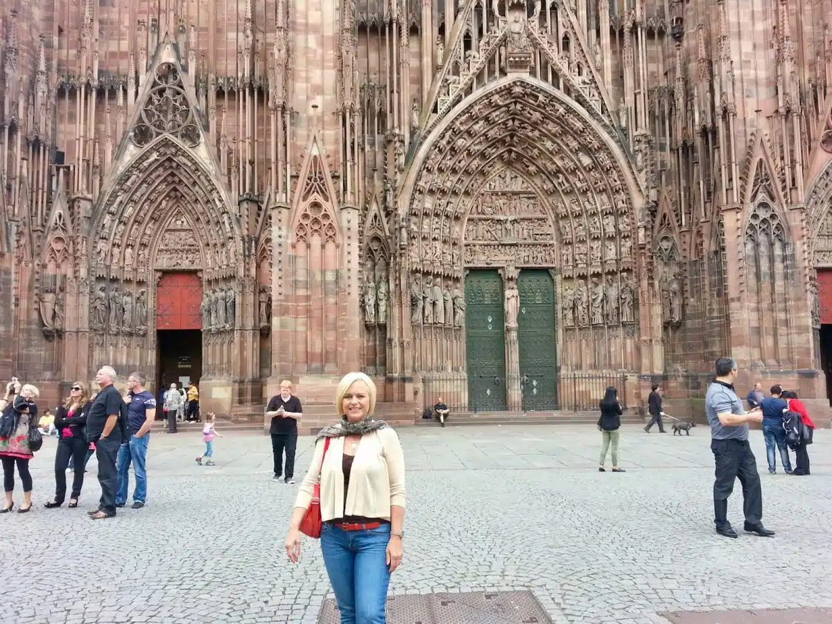 Jessica by a gorgeous church.