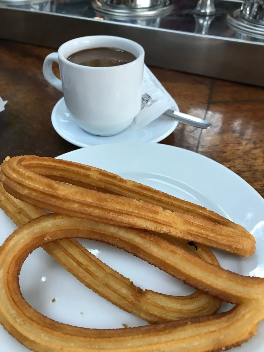 Churro and hot chocolate in Madrid, Spain.
