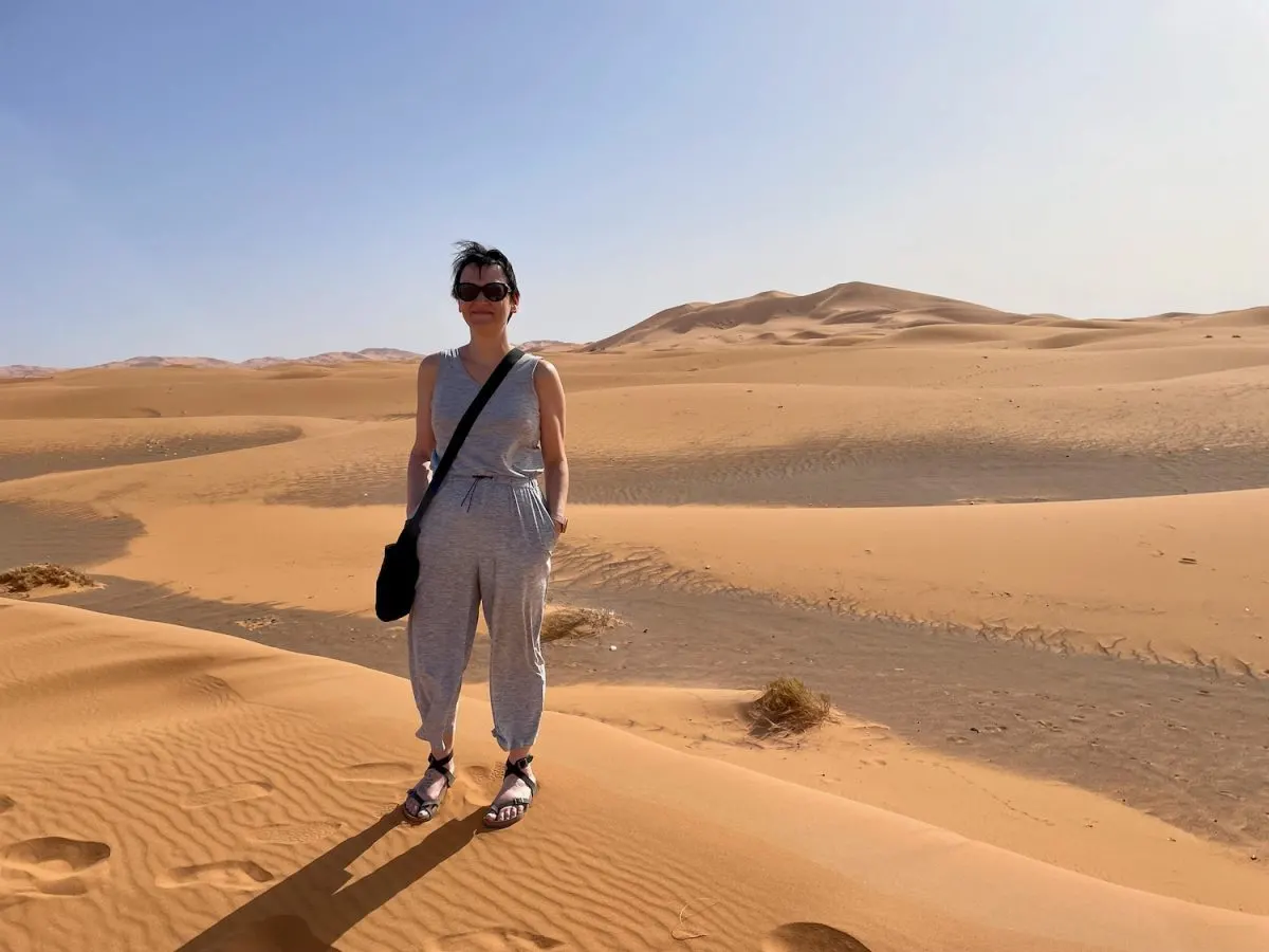 Elizabeth in the Sahara desert.
