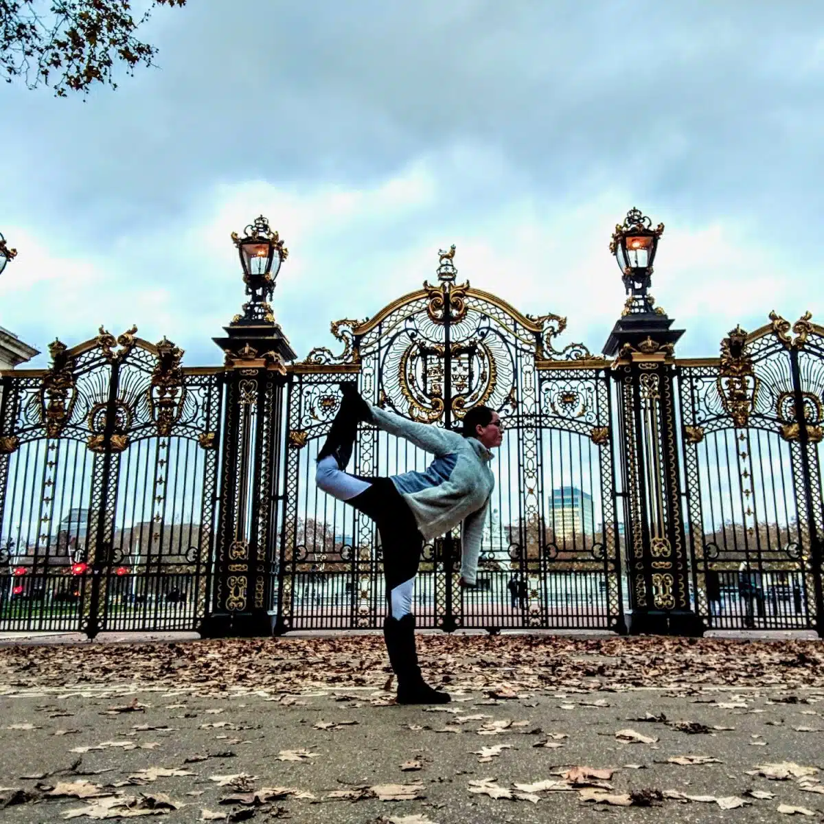 Practicing yoga in London.