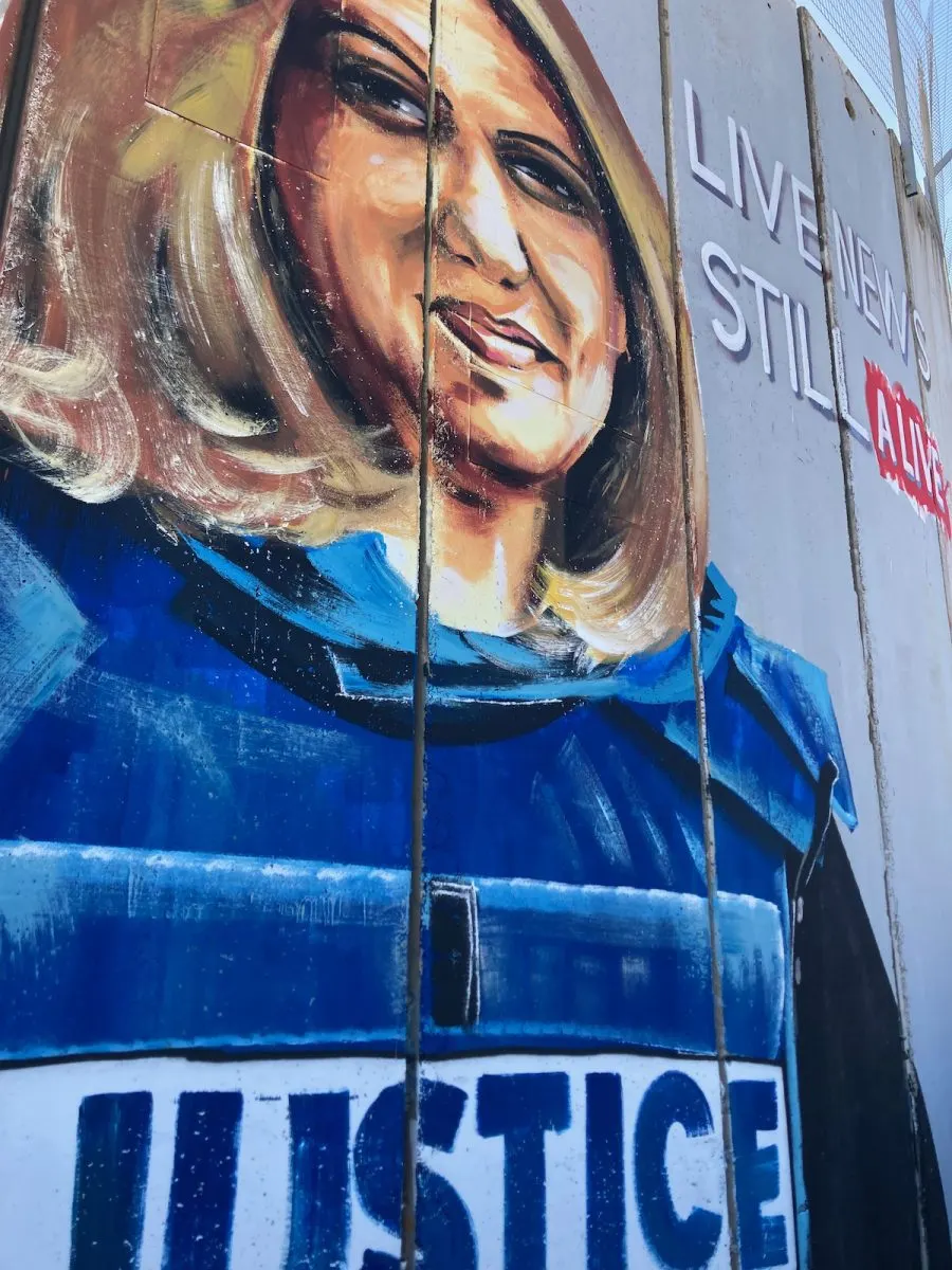 A mural at the separation wall in Bethlehem, West Bank.