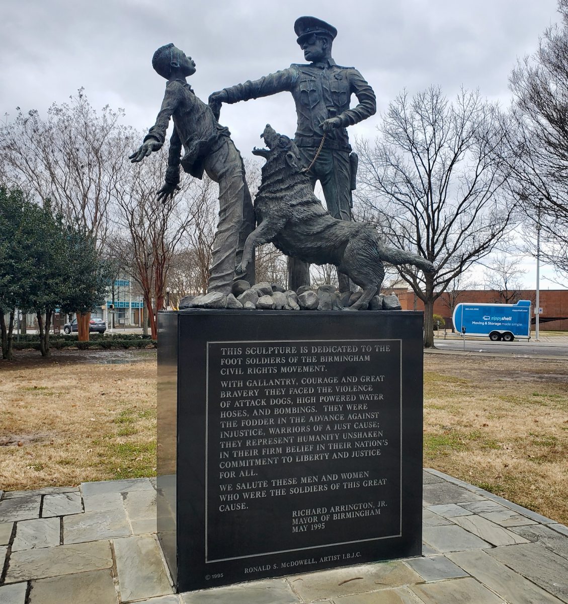 This statue is located inside Kelly Ingram Park in Birmingham, Alabama. It is one of several that shows the events of the struggle for civil rights in the city, including the famous Children’s March. Nearby, we talked with local T. Marie King, who is continuing to advocate for the rights of African Americans living in Birmingham.