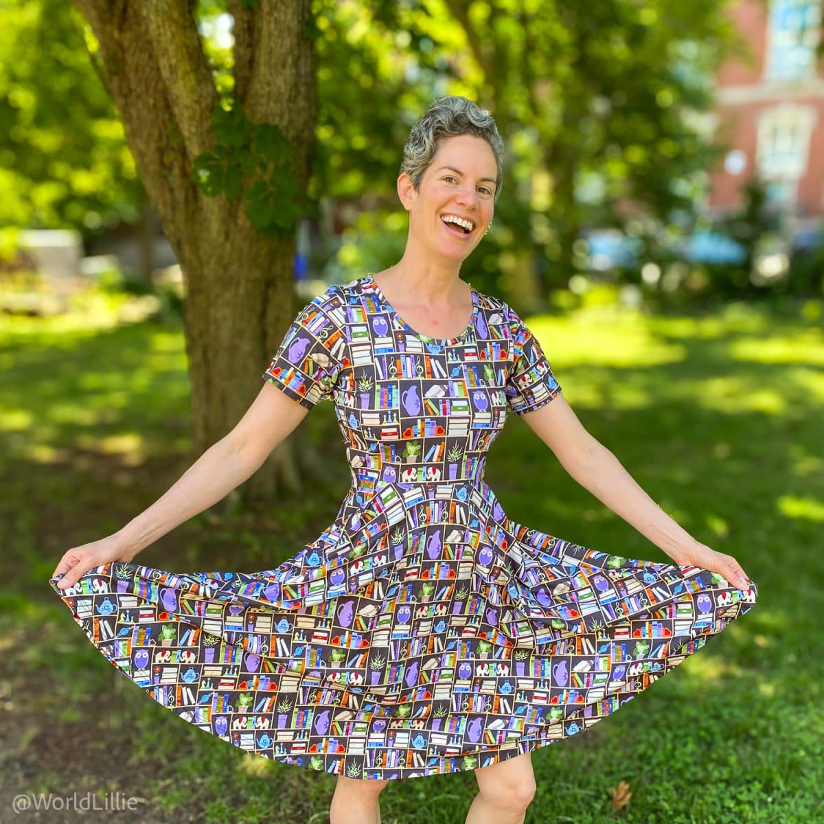 Feeling happy in my twirling books dress