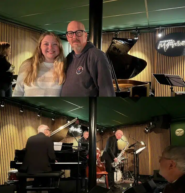 I love jazz and bought tickets to the Jazzhus Montmartre in Copenhagen. Through social media, I found out a student I took to the UK in 2018 and Germany in 2020 was in Denmark studying architecture on an exchange program through Kansas University! We connected and met at the jazz club, her first jazz concert!!!