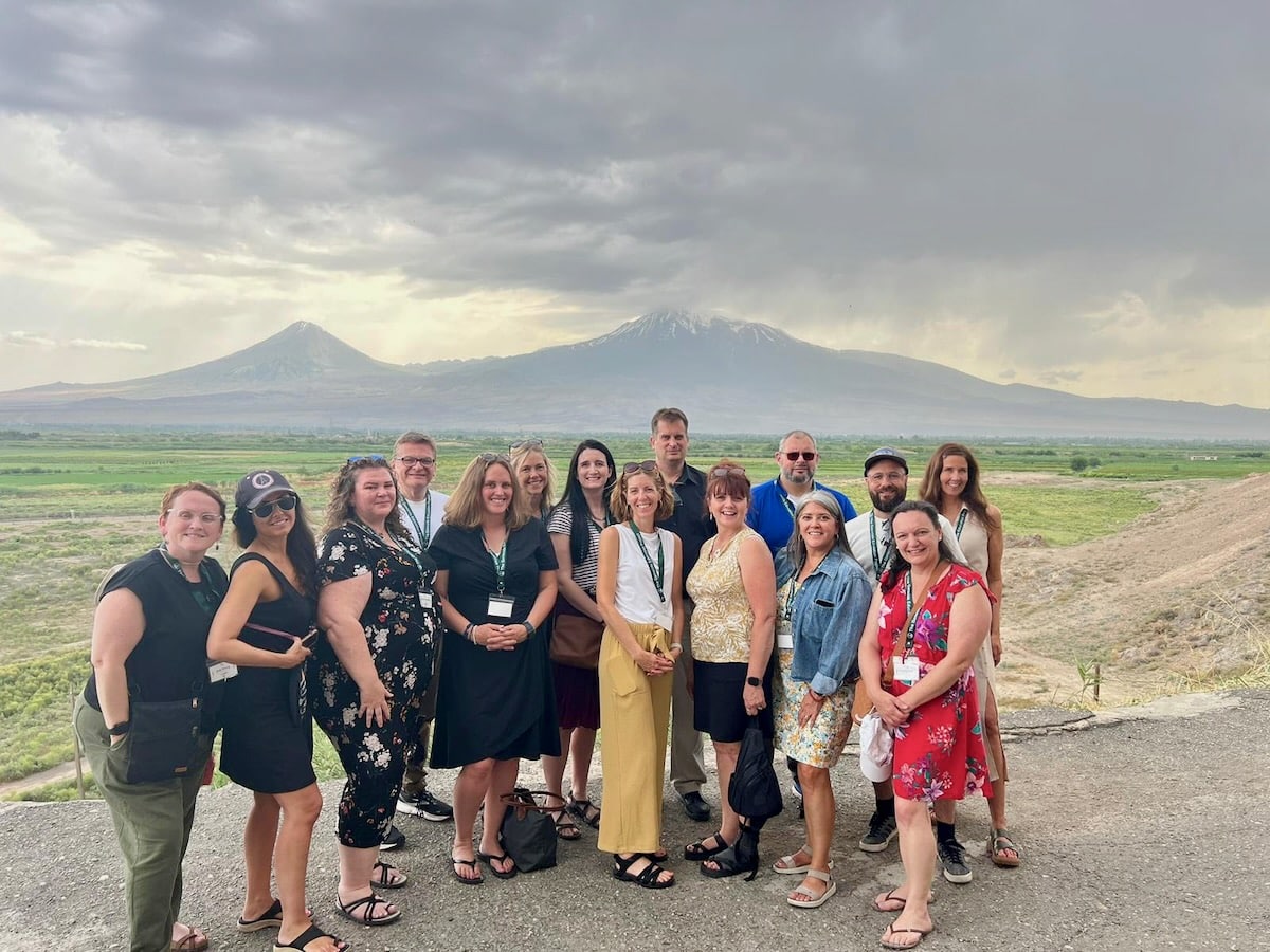 GenEd 2024 Fellows at Khor Virap with Mt. Ararat in the background.
