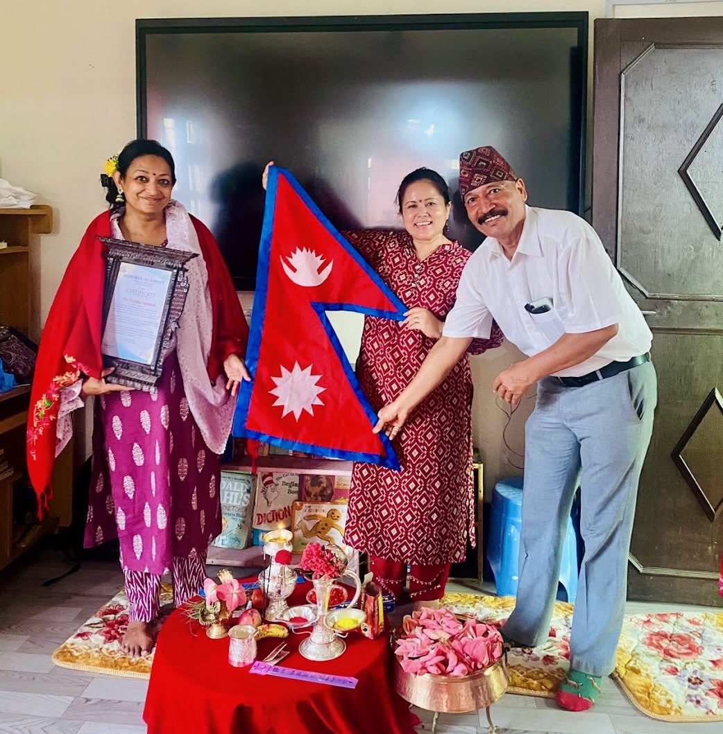 Farewell with a certificate and Nepal Flag.