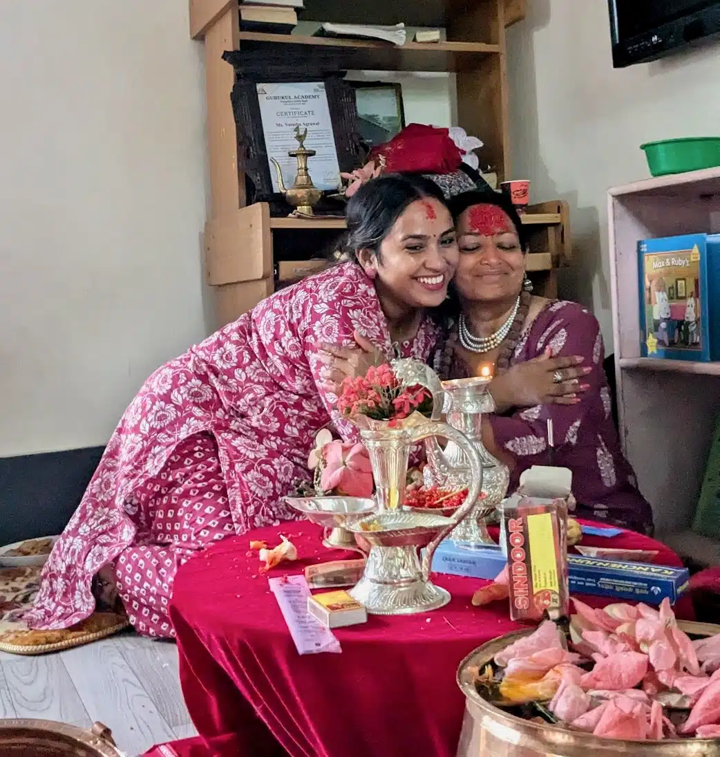 Farewell hug with Basanti.