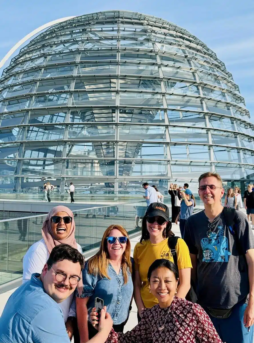 Visiting Reichstag Dome, a historic legislative government building.