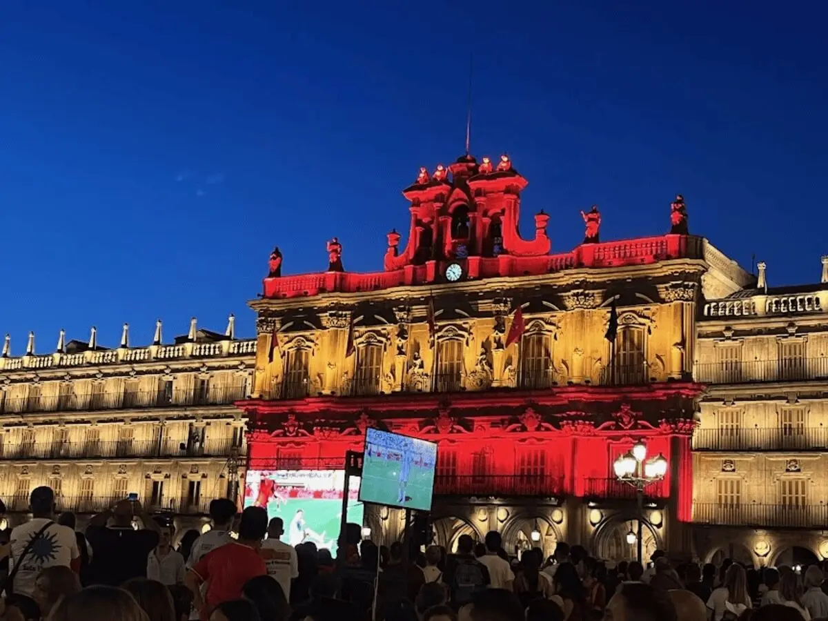 Plaza Mayor, Salamanca, Spain for the FIFA World Cup final game: Argentina vs. Spain.
