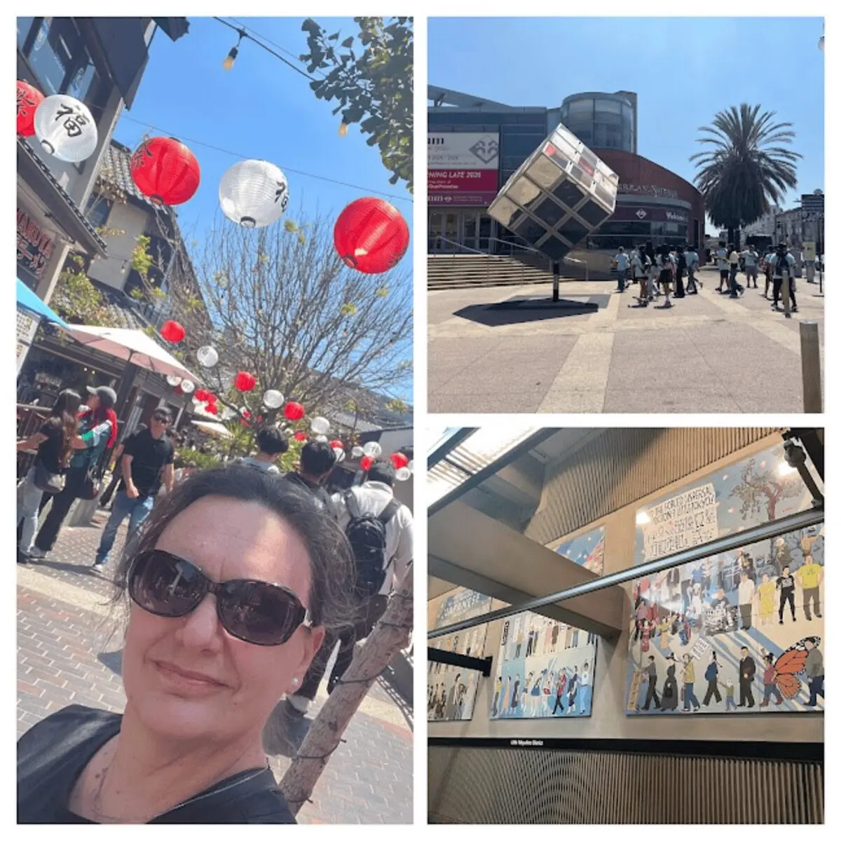 Little Tokyo Neighborhood: Japanese Village Plaza on East 1st Street, Japanese American National Museum, and Murals in the Little Tokyo/Arts District Metro station.
